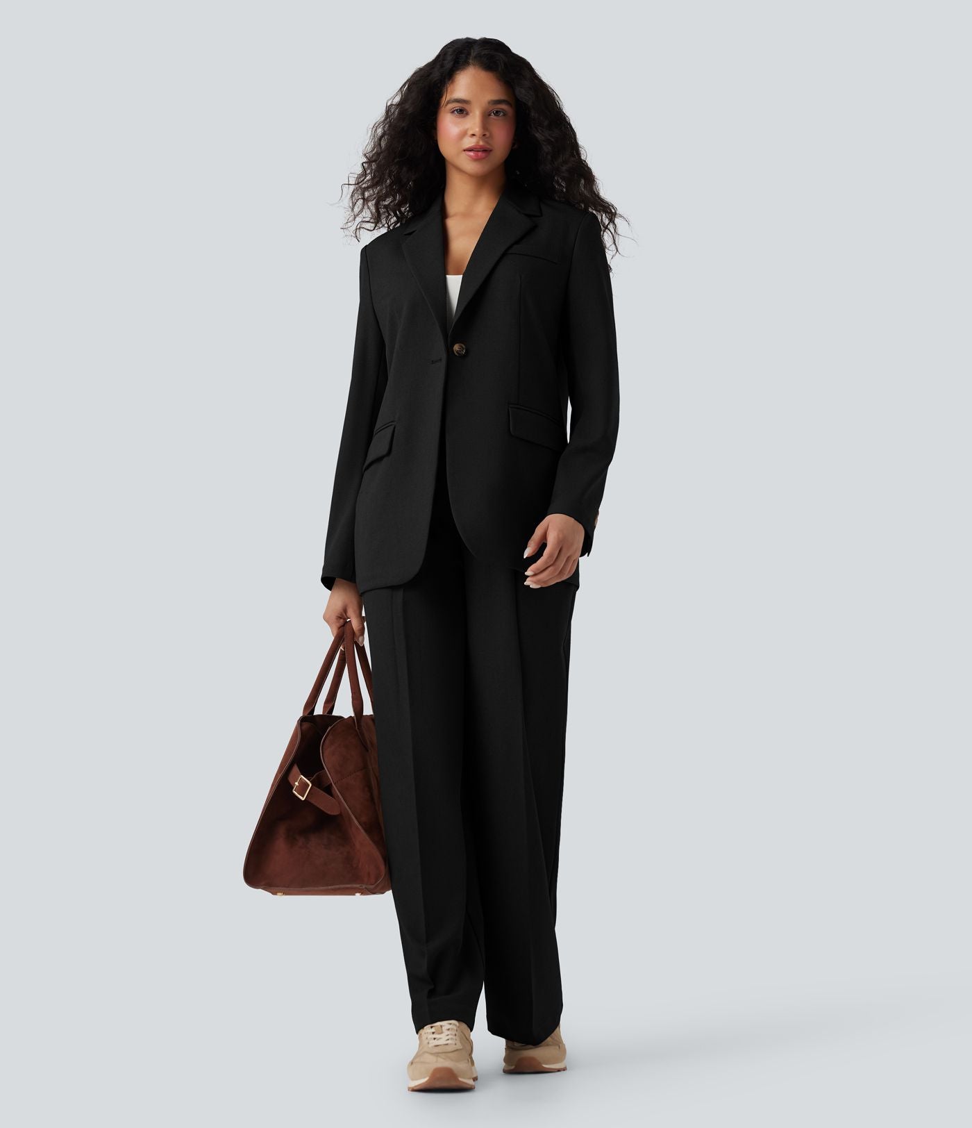 Blazer de travail lin col cranté manches longues avec poches