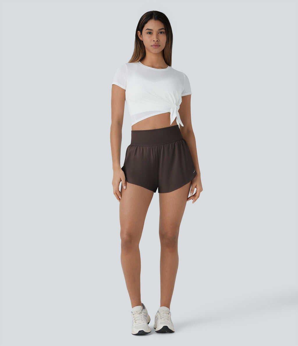 Softlyzero™ QuickDry Short de course à pied 2-en-1 taille haute à ourlet croisé avec pois réfléchissants et poches latérales