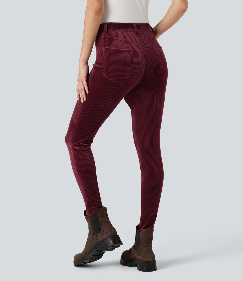 Pantalon velours côtelé taille haute avec poches