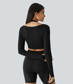Softlyzero™ Plush Top Sport Yoga Manches Longues Trou pour le Pouce Dos Nu Col Halter