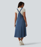 Robe midi décontractée Halara Flex™ à col carré en denim avec poches