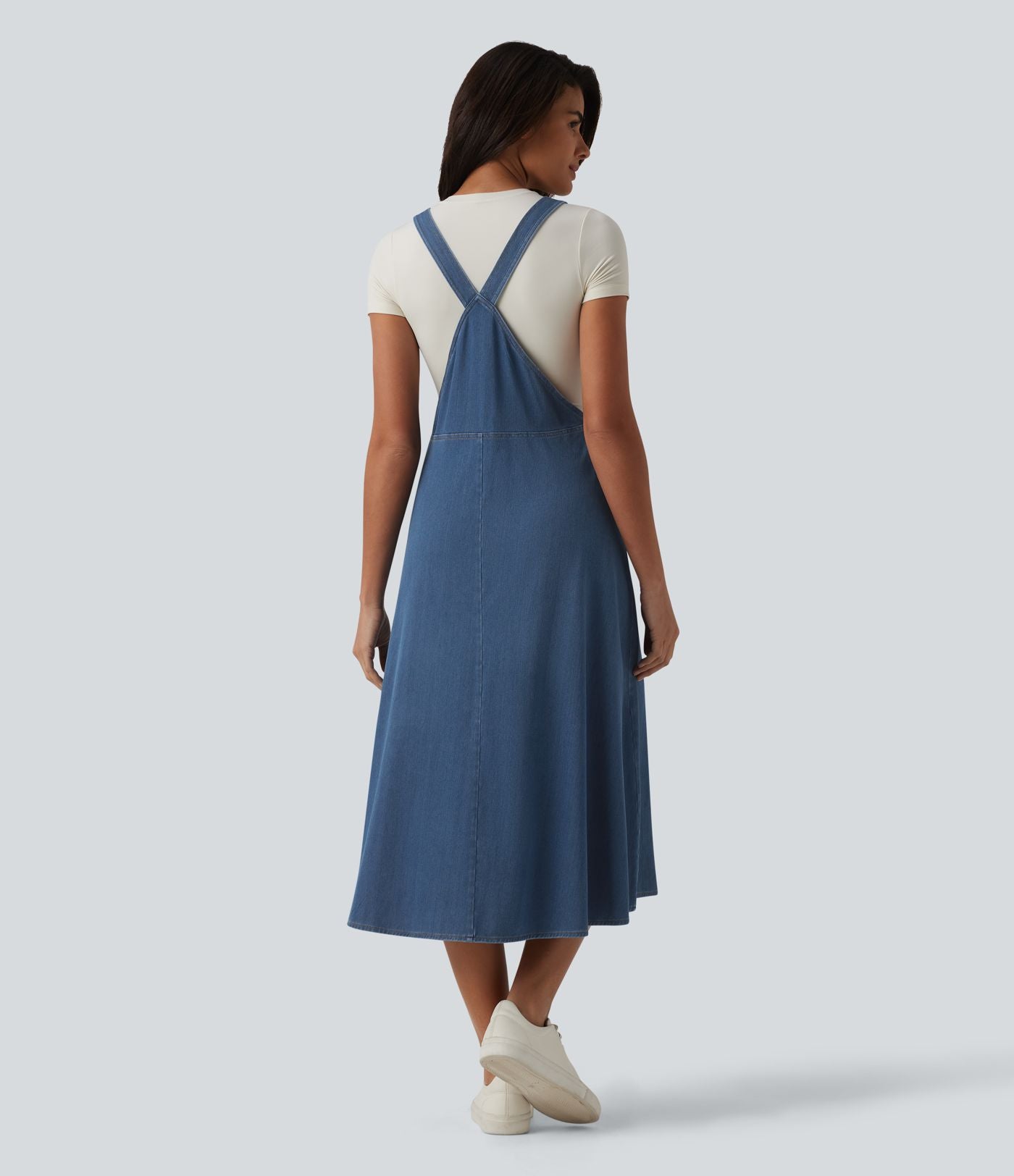 Robe midi décontractée Halara Flex™ à col carré en denim avec poches