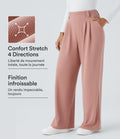 Halara Flex™ Pantalon Tailleur en tissu gaufré à taille haute, jambes larges, plis et poches latérales