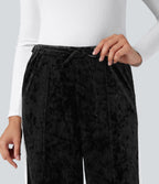 Pantalon velours coupe droite color block taille mi-haute avec cordon de serrage et poches