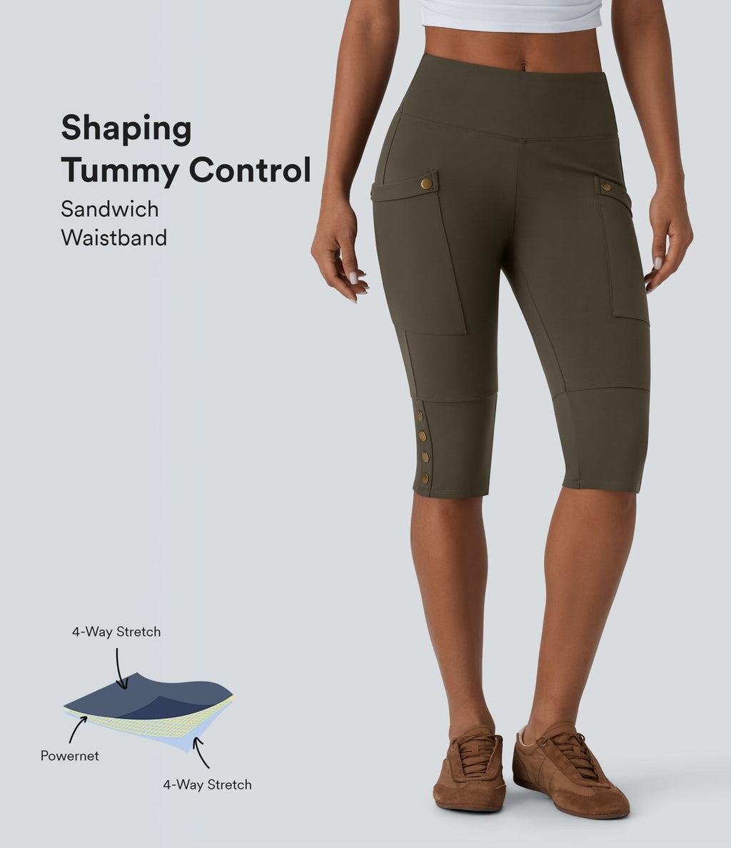 Pantalon pedal pusher ajusté gainant taille haute avec poches décoratives DayStretch