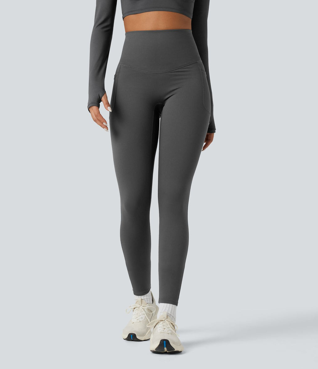 Legging running polaire thermique gainant croisé dos taille haute Halara UltraSculpt™ Heat avec poches