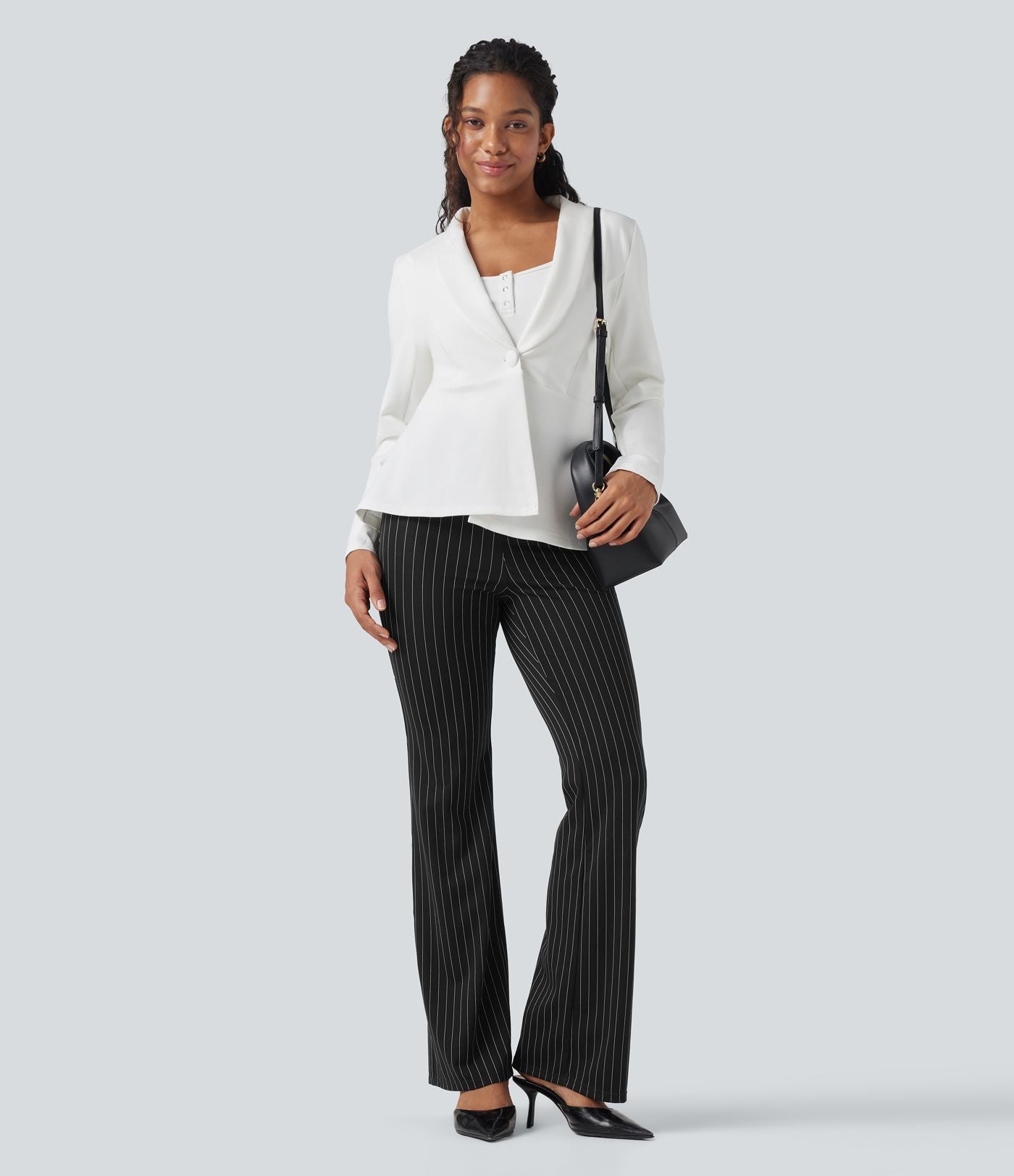 Halara Flex™ Pantalon tailleur évasé à rayures taille haute avec poches