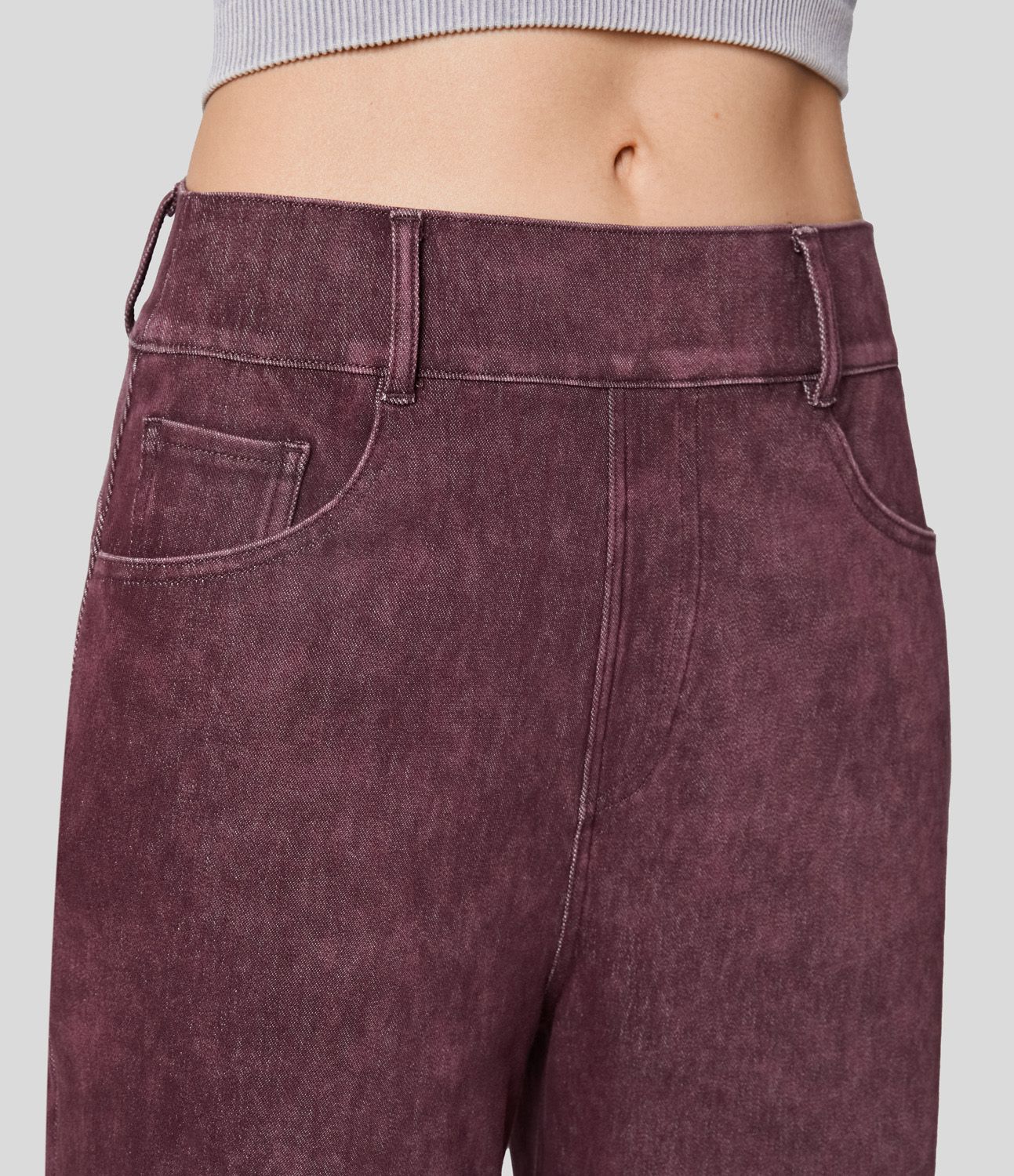 Halara Flex™ Jeans Causal Fuselés à Taille Mi-haute avec Plusieurs Poches en Tricot Extensible Coloré