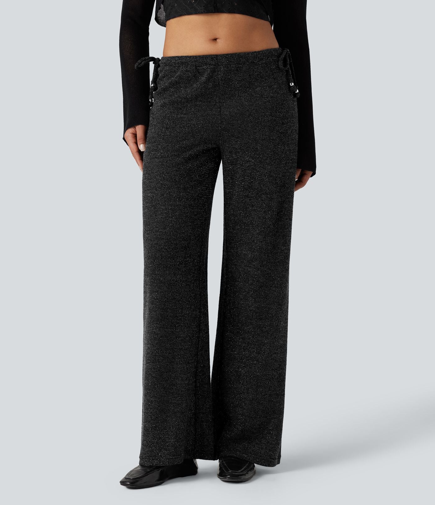 Pantalon large tricot effet sparkle avec poches