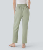 Pantalon décontracté taille haute avec cordon de serrage et poches
