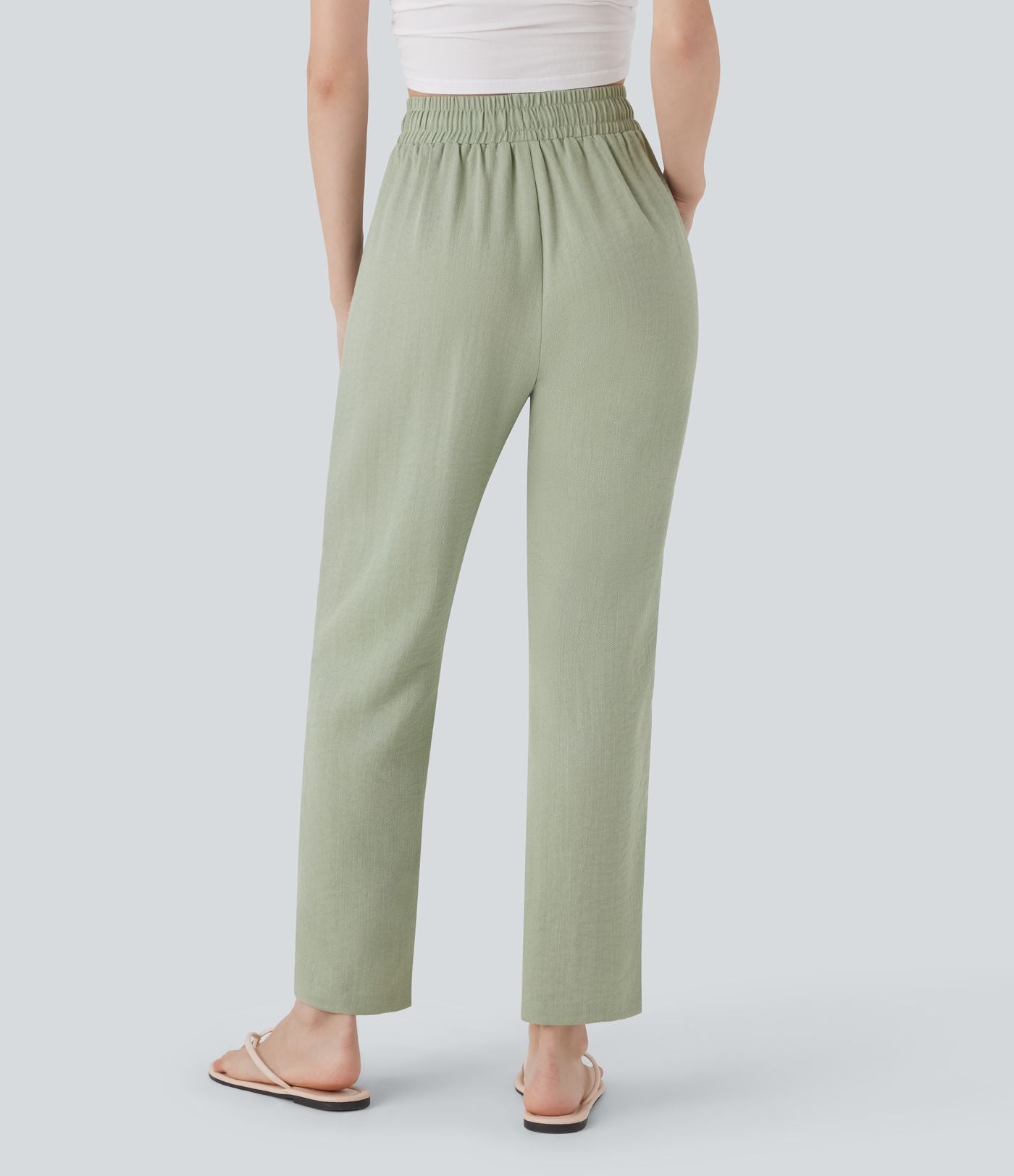 Pantalon décontracté taille haute avec cordon de serrage et poches