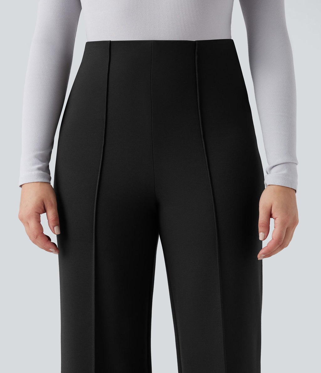Pantalon tailleur évasé ample taille haute en ponte roma résistant