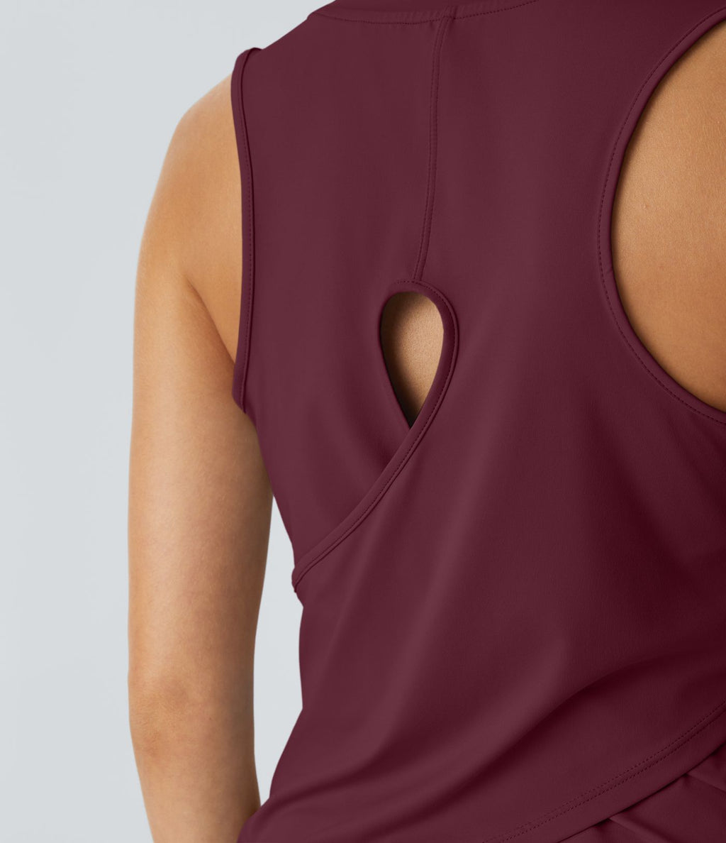 Top Débardeur Yoga Uni à Ourlet Croisé et Découpe