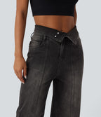 Jean décontracté Halara Flex™ jambe droite taille haute rabattable avec poches