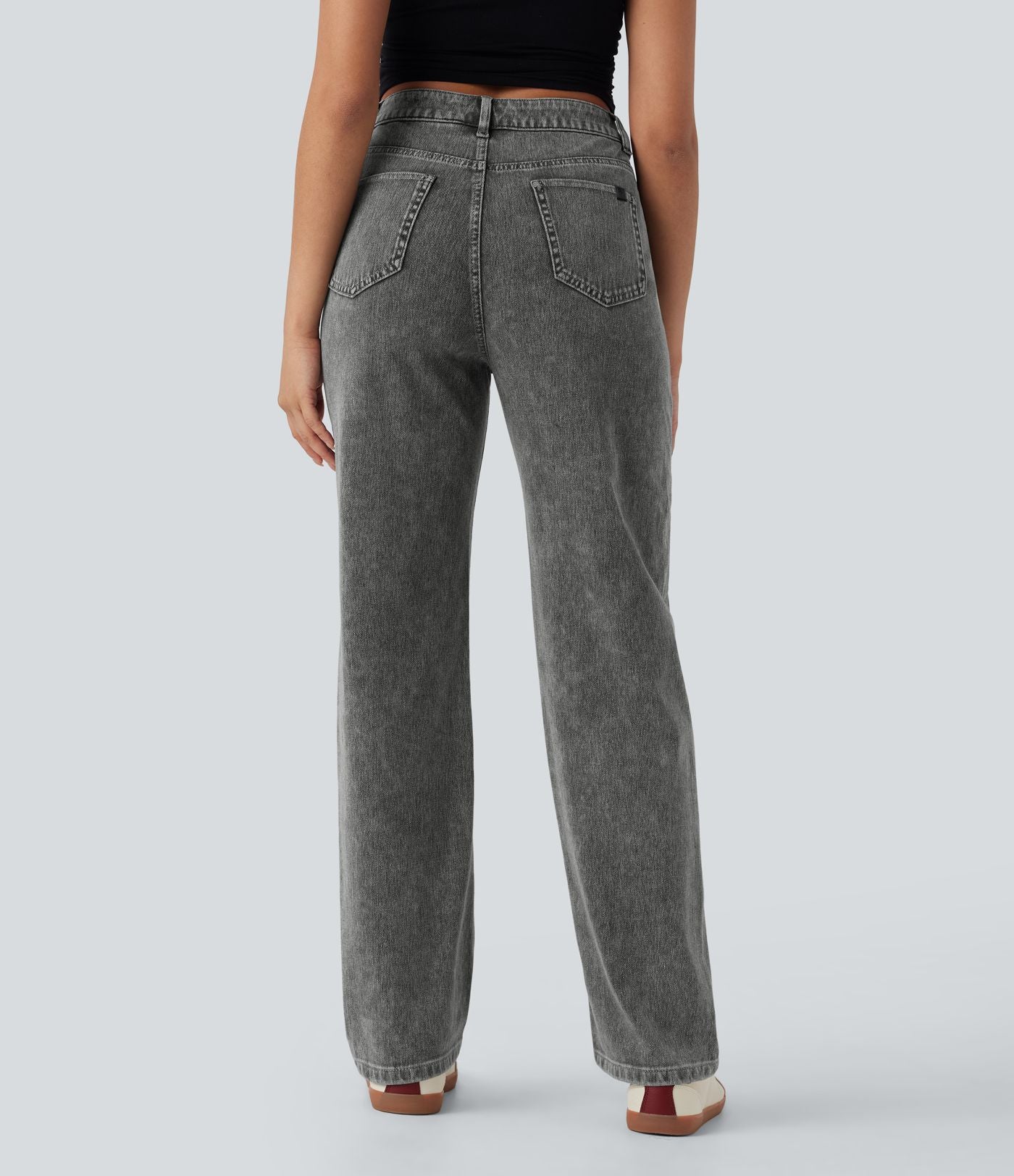 Halara Flex™ Jean droit extensible à taille haute avec bouton, fermeture éclair et poches multiples