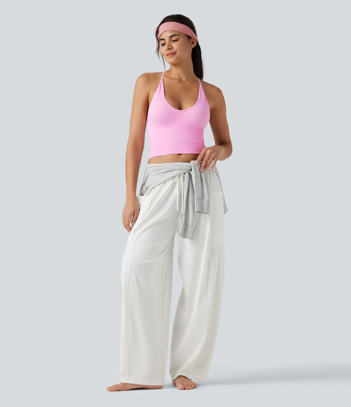 OneForm Seamless Flow Débardeur de yoga crop dos nu croisé décolleté en V profond avec soutien-gorge intégré