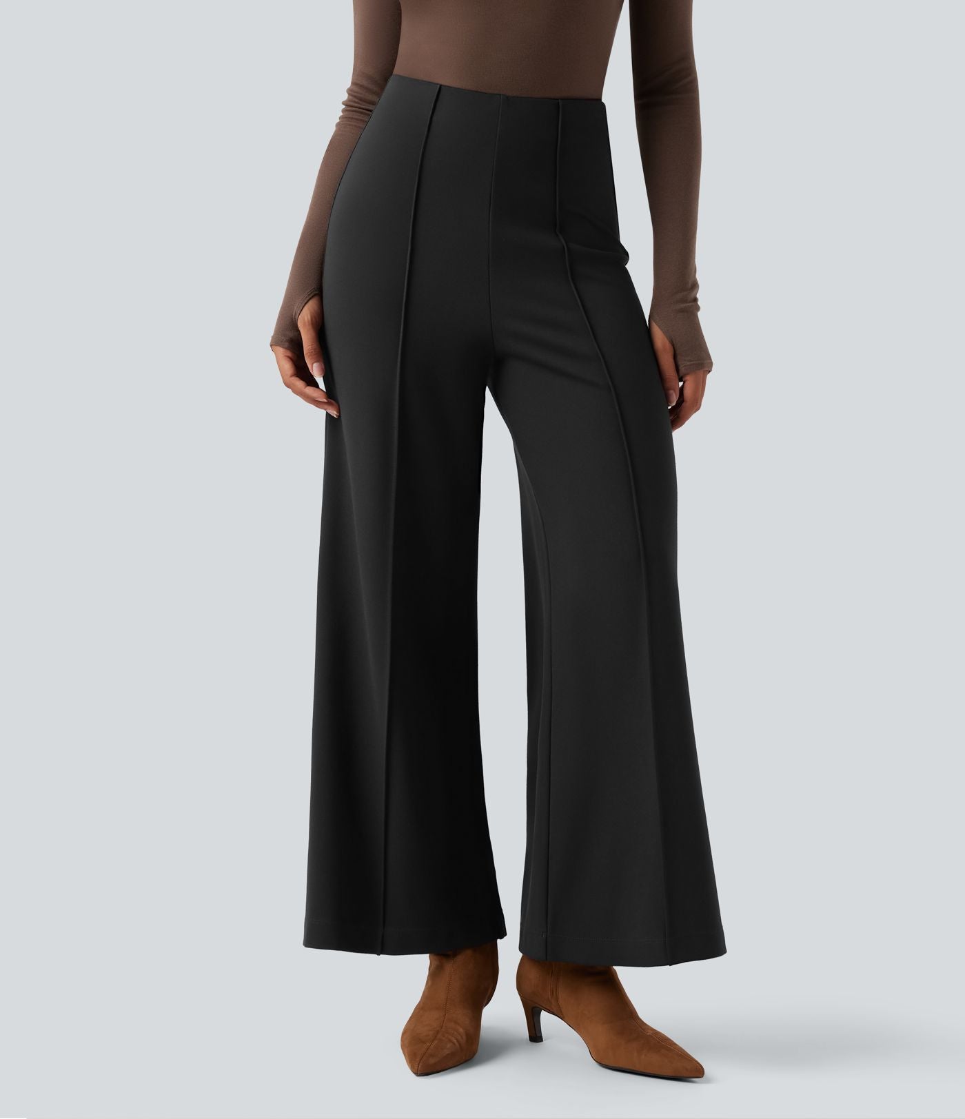 Pantalon tailleur taille haute évasé ample en ponte roma résistant