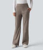 Pantalon de travail évasé en polaire taille mi-haute avec poches zippées