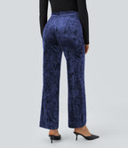 Pantalon Casual en Velours Taille Haute avec Bouton Multipoches Droites