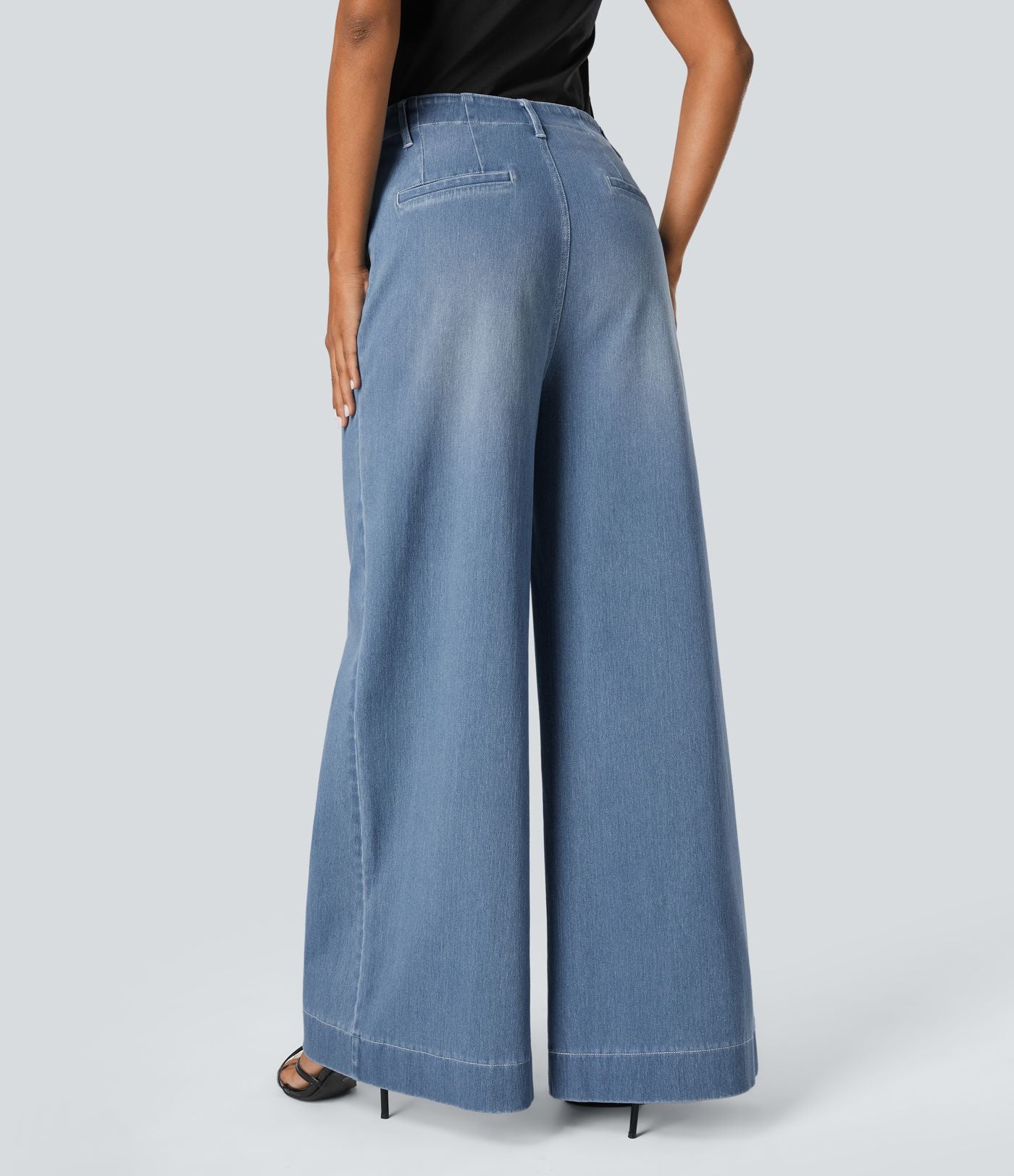 Halara Flex™ Jean large Palazzo et Taille Haute avec Poches Avant en Tricot Extensible Lavé