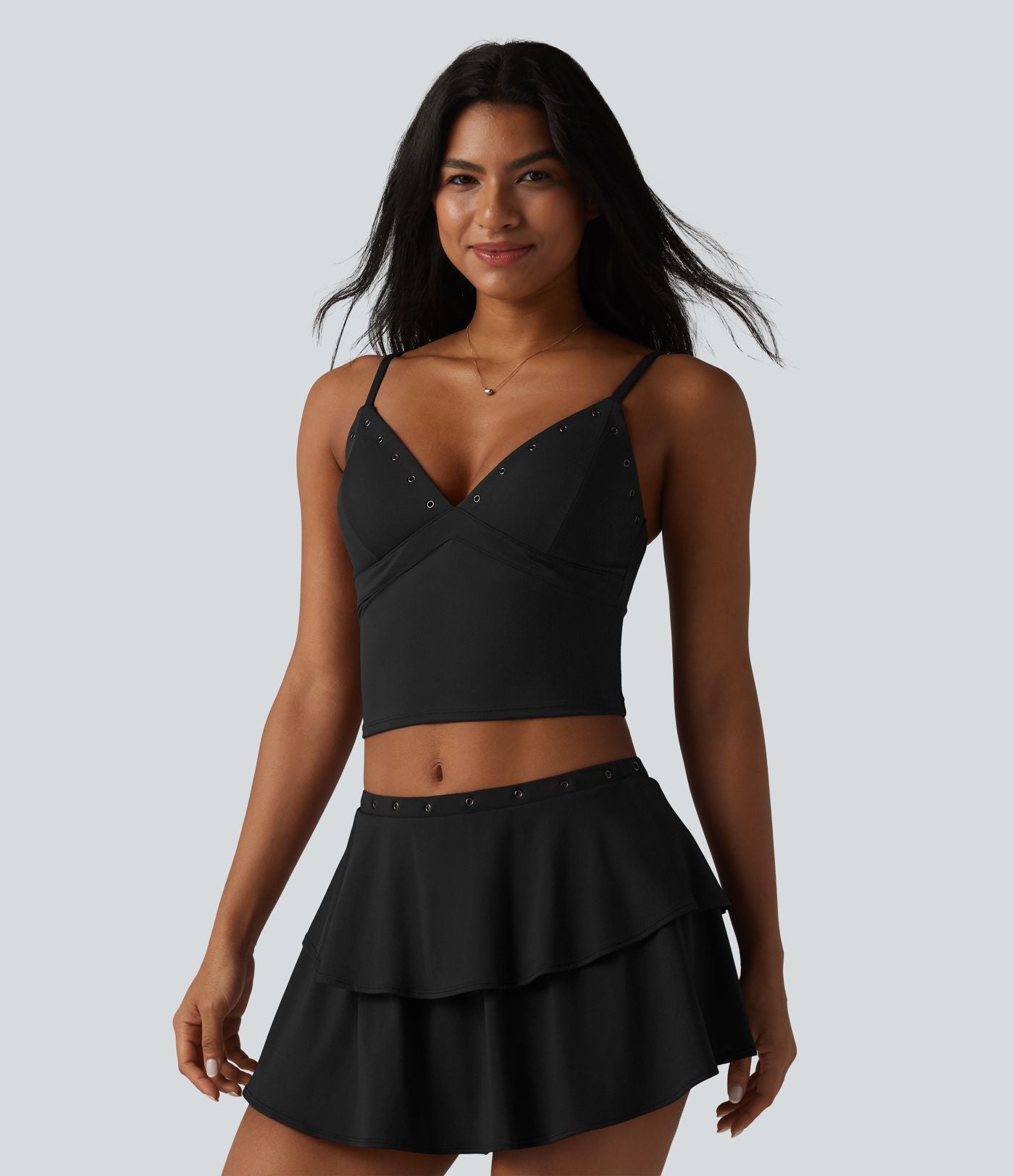 Débardeur court décontracté SoftlyZero™ à bretelles ajustables et œillets, avec brassière intégrée et effet frais InstantCool