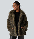 Manteau fausse fourrure col chemise manches longues avec poches