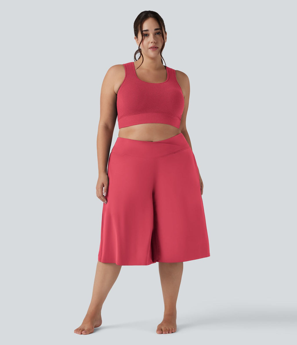Pantalon corsaire grande taille large SoftlyZero™ Airy taille haute croisée effet frais InstantCool avec poches