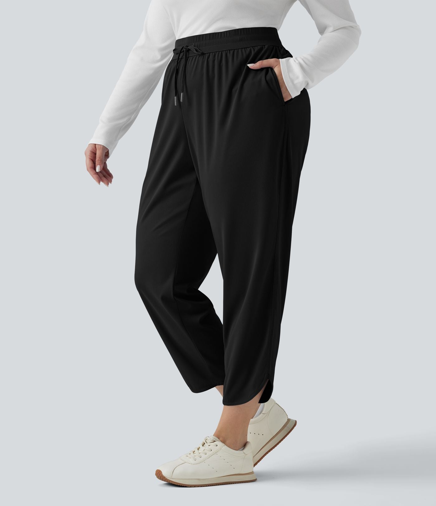 Pantalon golf grande taille fuselé taille mi-haute avec cordon de serrage, ourlet arrondi, séchage rapide et poches - UPF40+