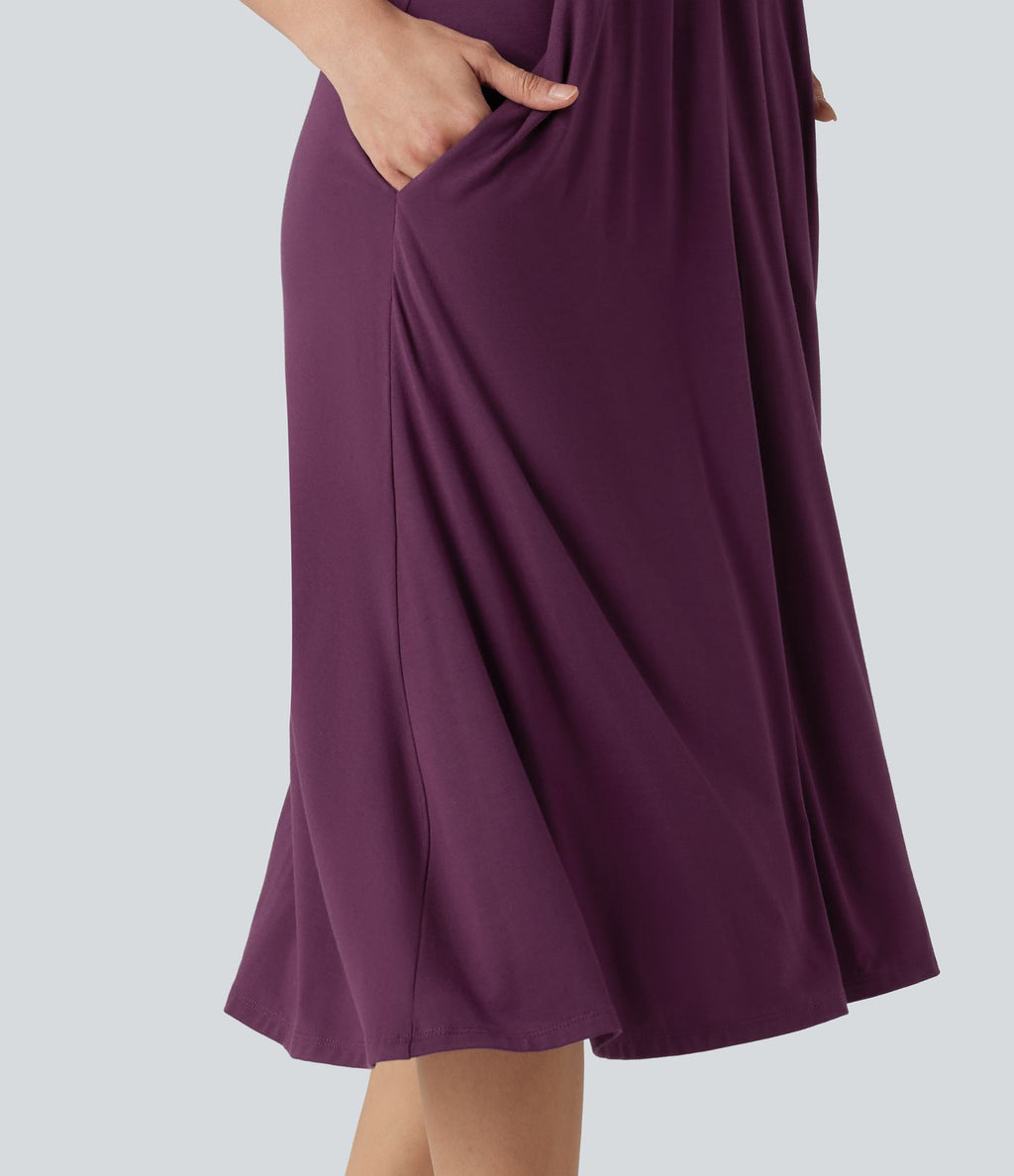 Robe midi trapèze dos-nu à nouer, à poches