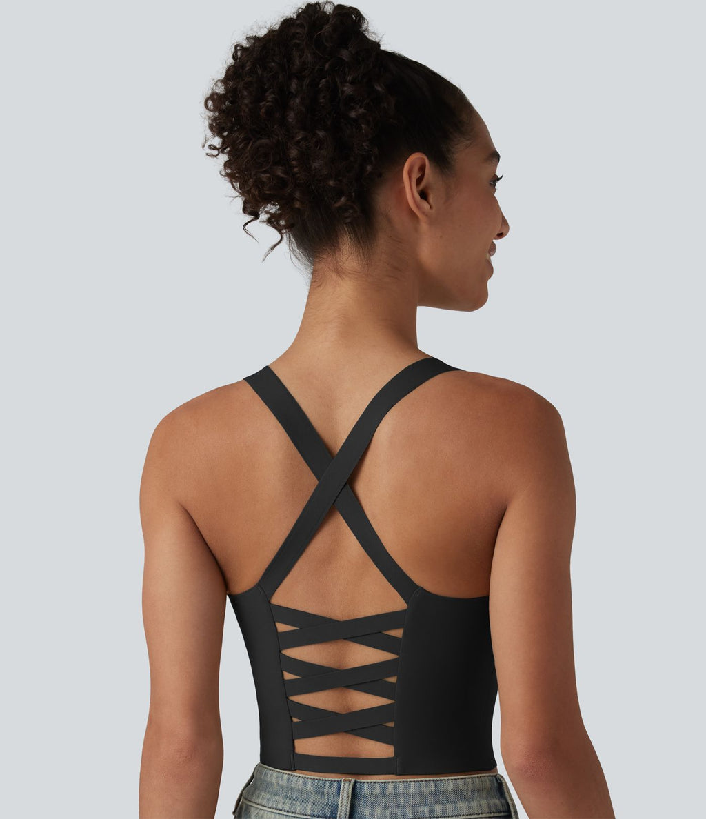 Crop top casual col U avec brassière intégrée — Bonnets B-E