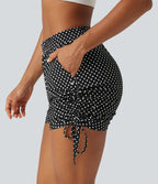 Short à pois 8 cm taille mi-haute avec bas froncé, laçage et poches