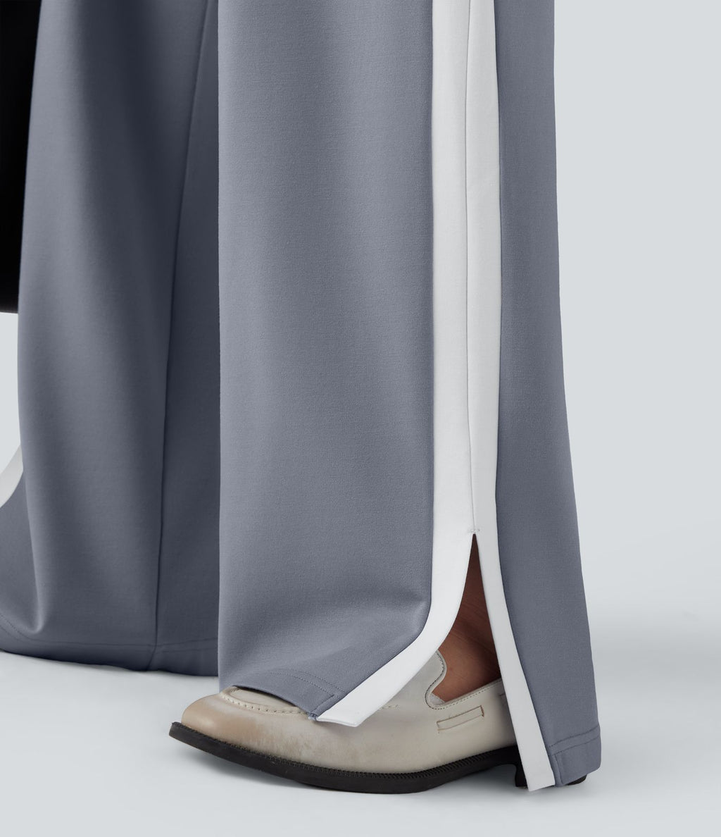 Pantalon de travail coupe droite taille moyenne color block avec fente avec poches