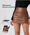 Jupe courte moulante 2-en-1 SoCinched gainante taille haute similicuir polaire froncée ourlet arrondi