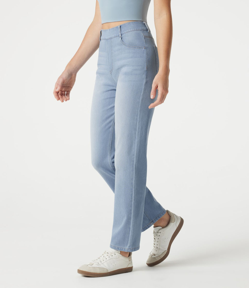 Jean droit Halara Flex™ à taille haute, poches multiples, effet délavé et tissu extensible
