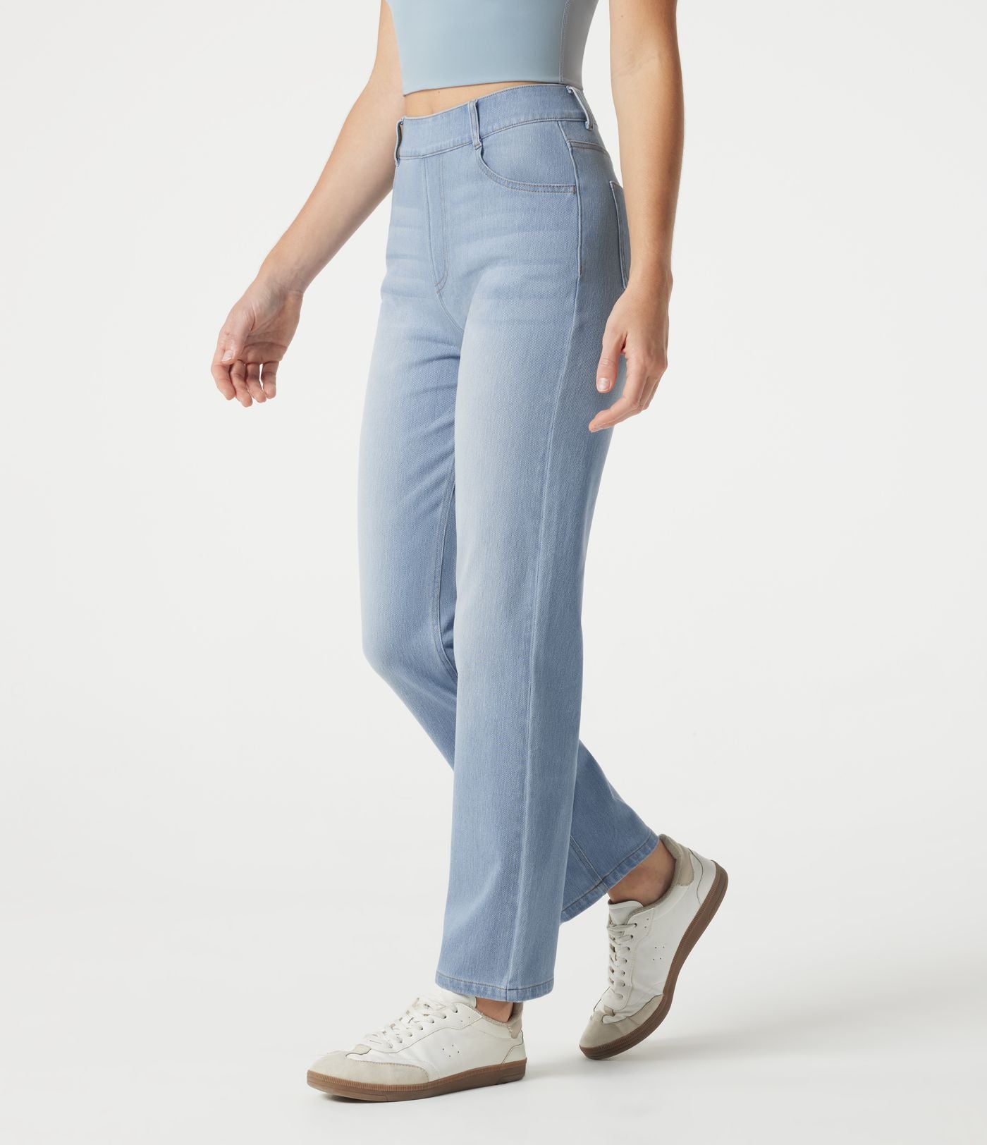 Jean droit Halara Flex™ à taille haute, poches multiples, effet délavé et tissu extensible