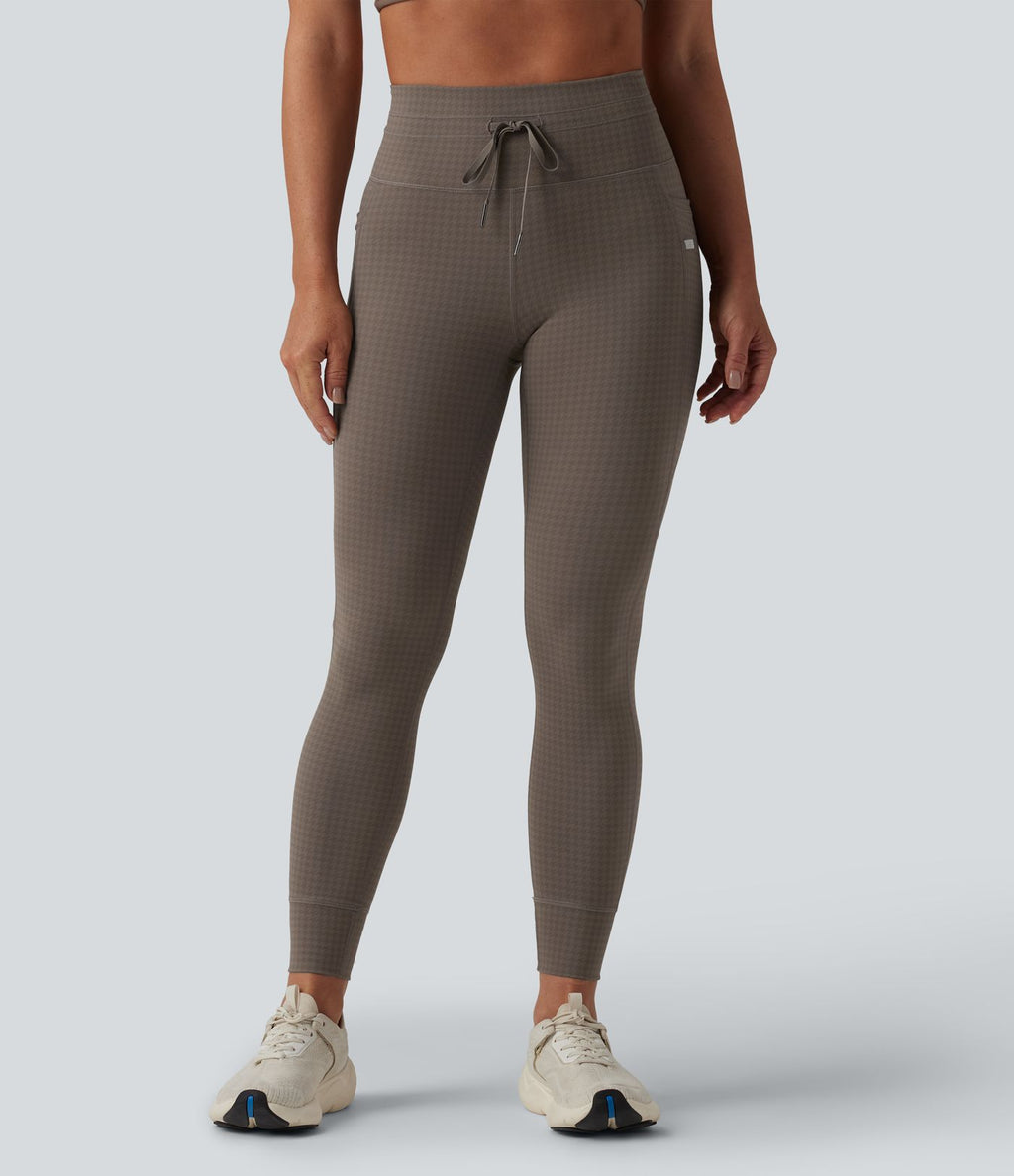 Legging de yoga fuselé taille haute avec cordon de serrage pied-de-poule avec poches