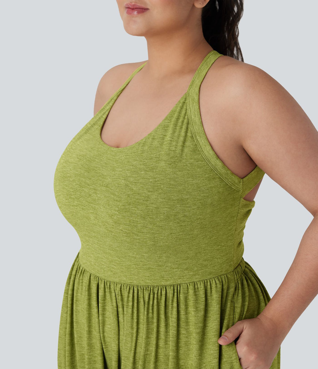 Combinaison sarouel dos nu torsadée grande taille avec poche latérale - Édition facile à enfiler