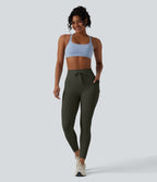 Legging de sport maille côtelée gainant à séchage rapide taille haute avec cordon de serrage et poches - UPF50+