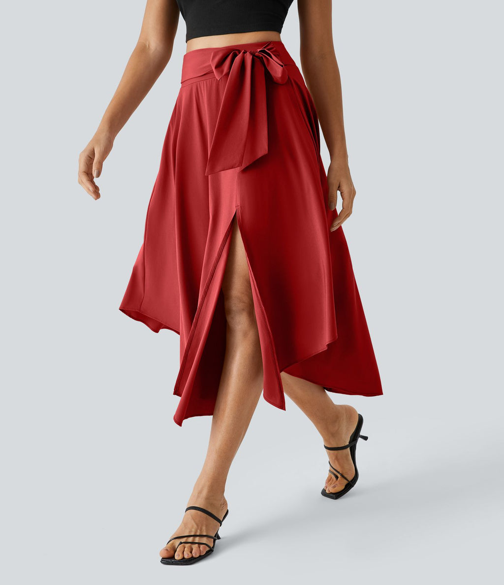 Breezeful™ Jupe Taille Haute Casual Midi Séchage Rapide Fluide Fentes Latérales Nouées 2 en 1