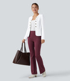 Blazer tailleur ajusté à col rond, manches longues avec boutons décoratifs