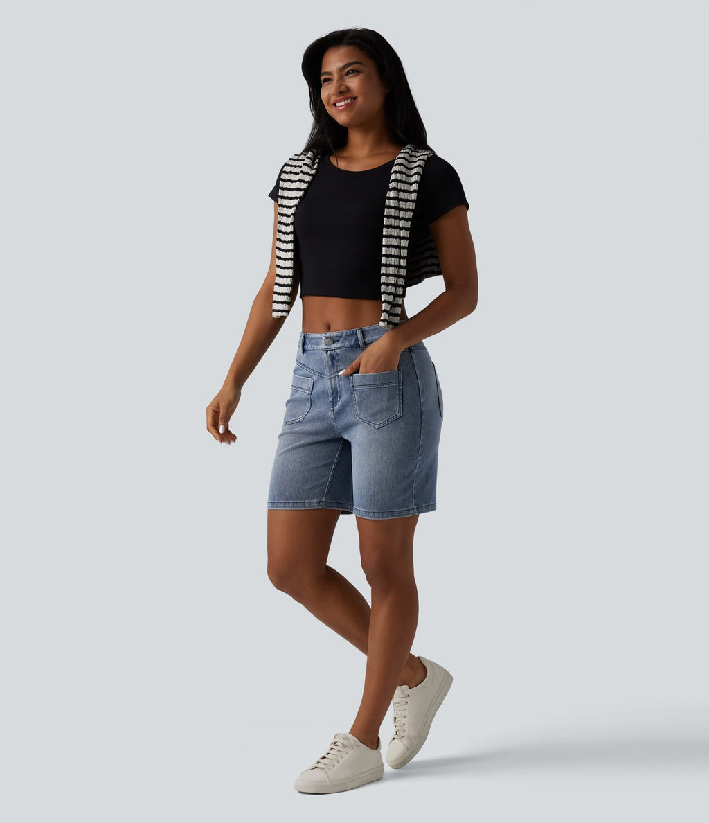 Short denim décontracté Halara Flex™ taille mi-haute 17,5 cm avec poches