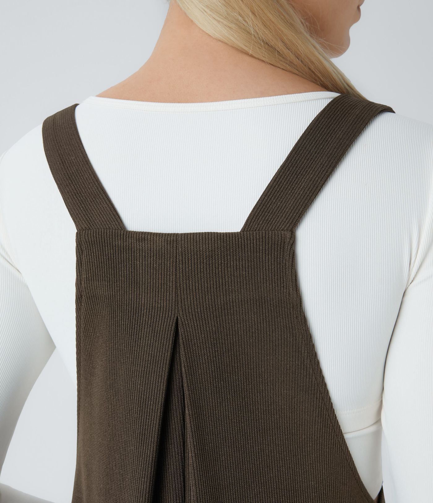 Salopette Casual à Bretelles Ajustables en Tricot Côtelé avec Multiples Poches Plissée