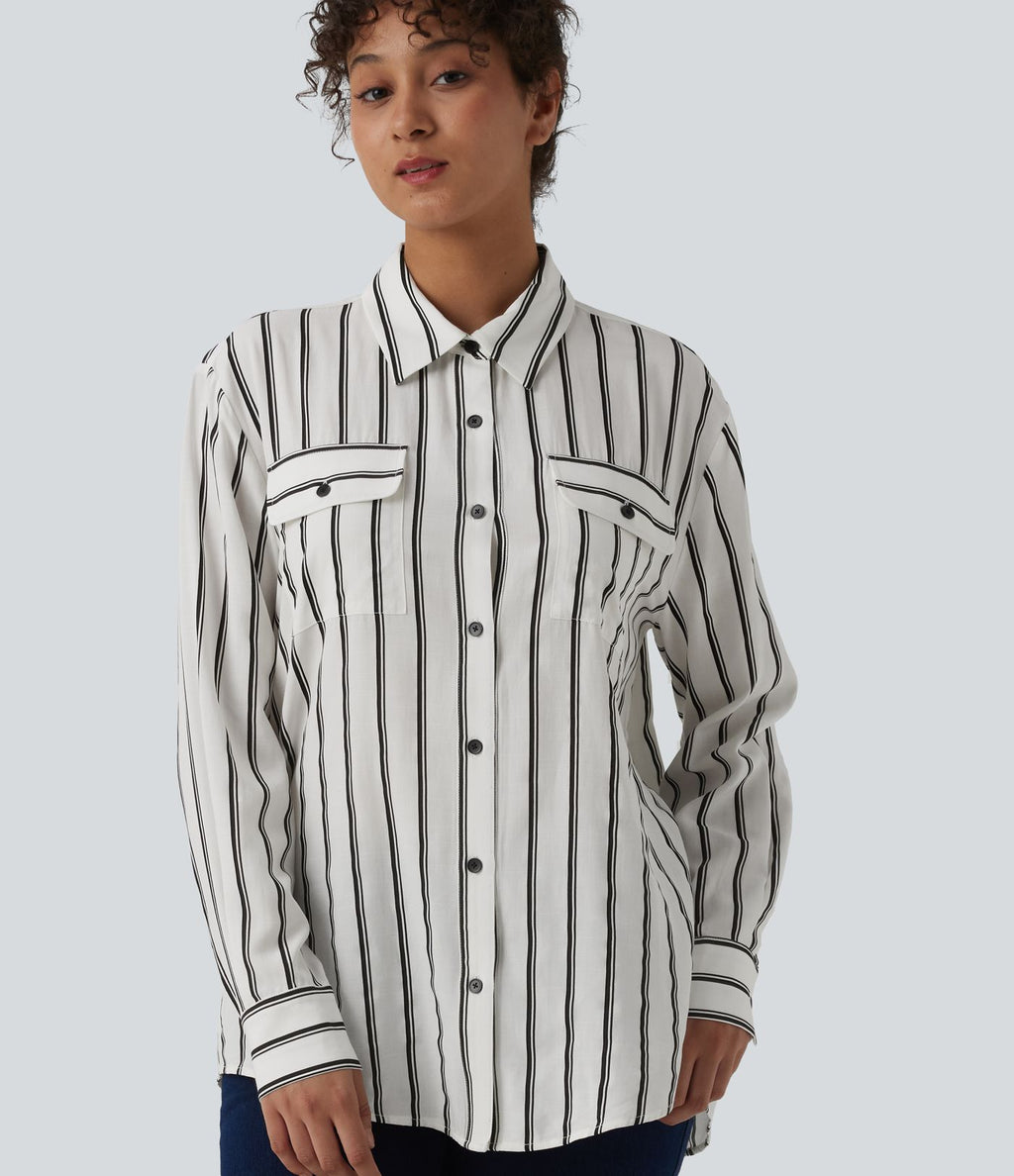 Chemise décontractée à rayures manches longues avec poches