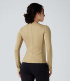 Blazer de travail col rond froncé zippé à manches longues