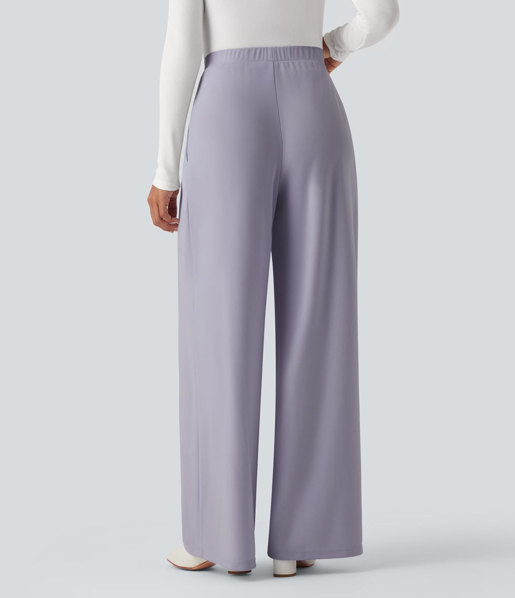 Pantalon tailleur jambes larges taille haute avec poches