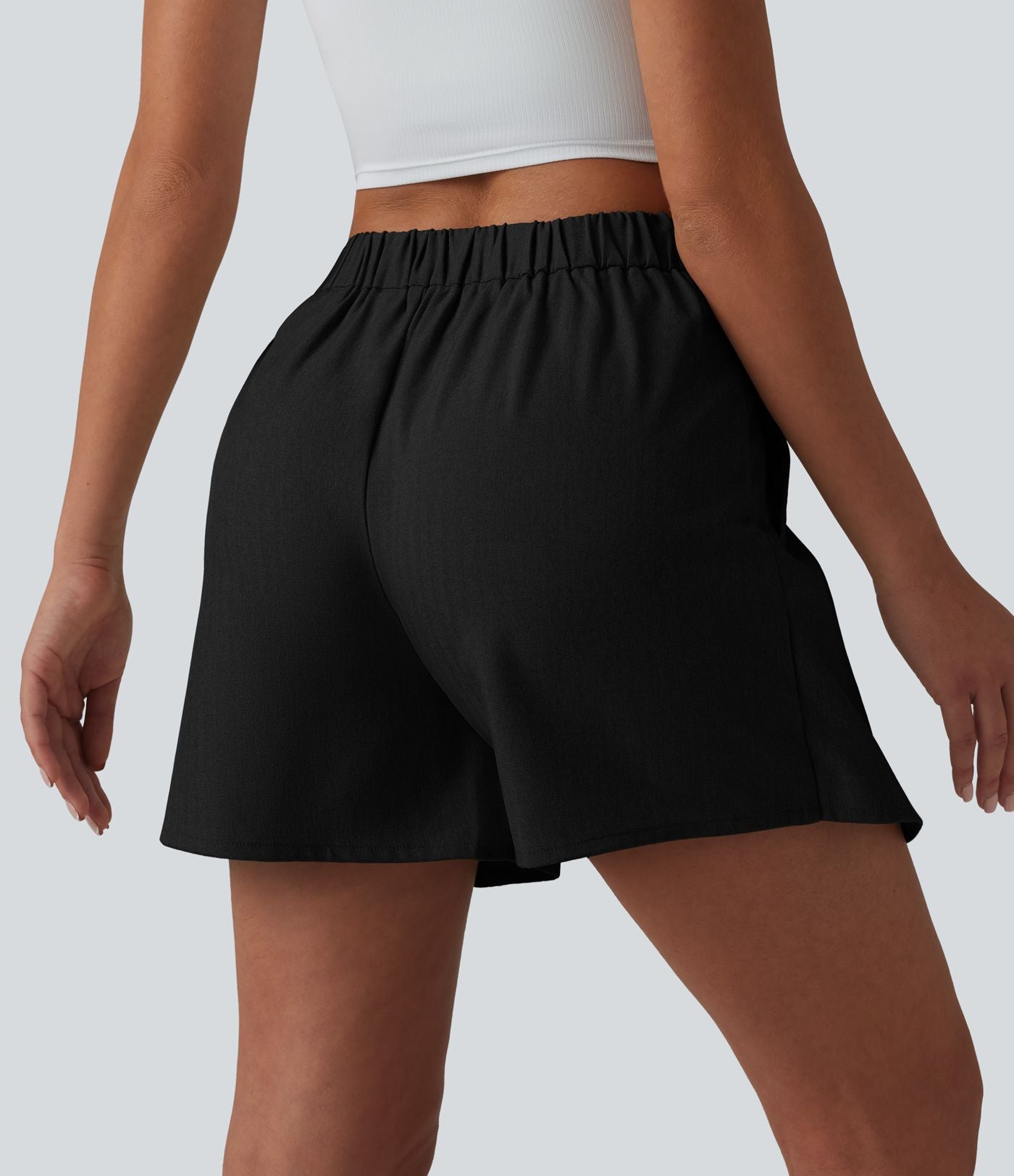 Jupe-short plissée taille haute casual infroissable aspect lin avec poches