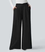 Pantalon tailleur large taille haute croisée avec poches