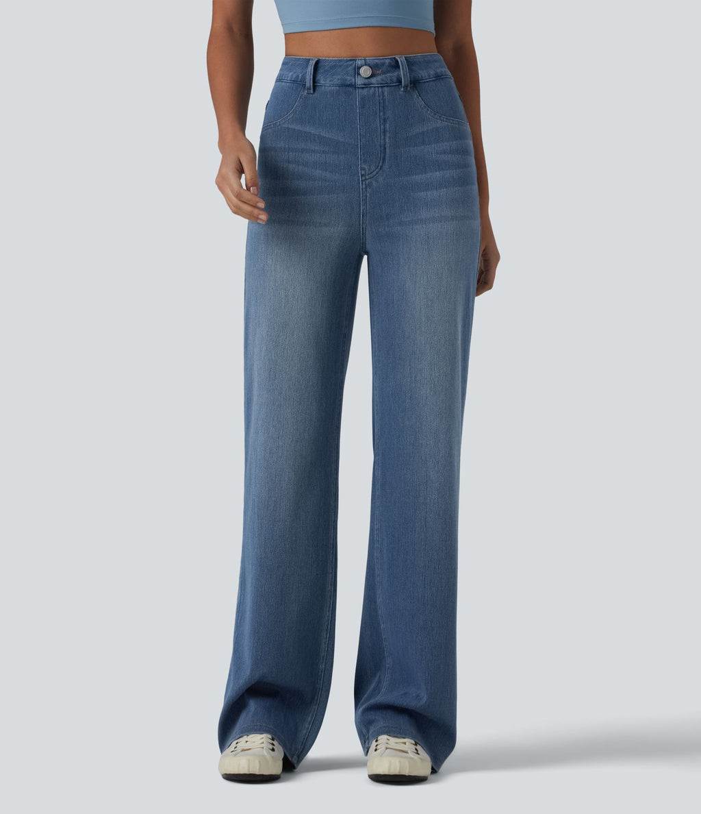 Jean droit Halara Flex™ décontracté, taille haute, avec poches