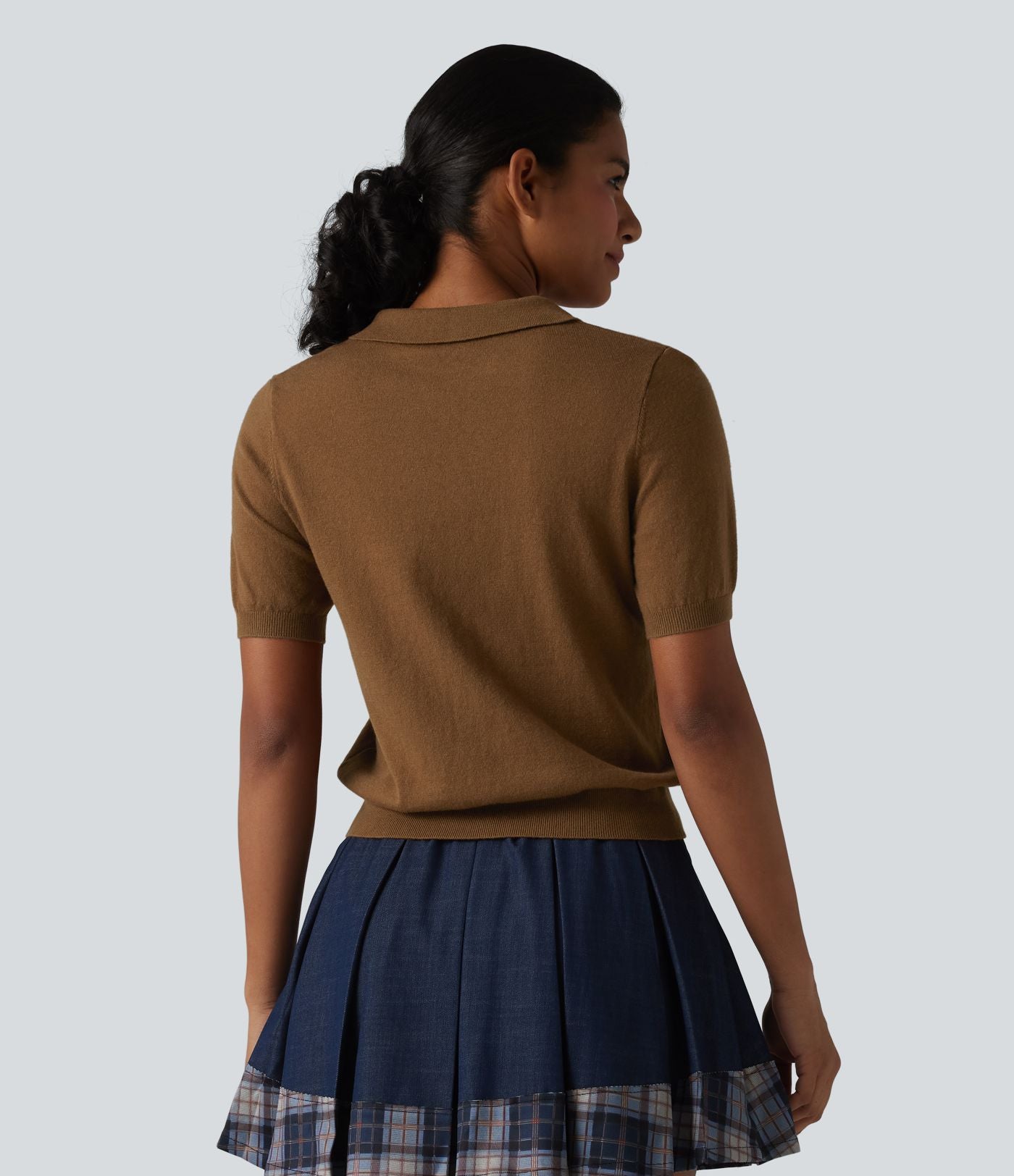 Pull décontracté col polo manches courtes en mélange de laine