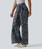 Pantalon tailleur large taille haute imprimé léopard avec liens latéraux